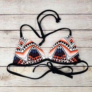 PINK Victoria's Secret Multicolor Aztec Print Self Tie Bikini Top Size Small